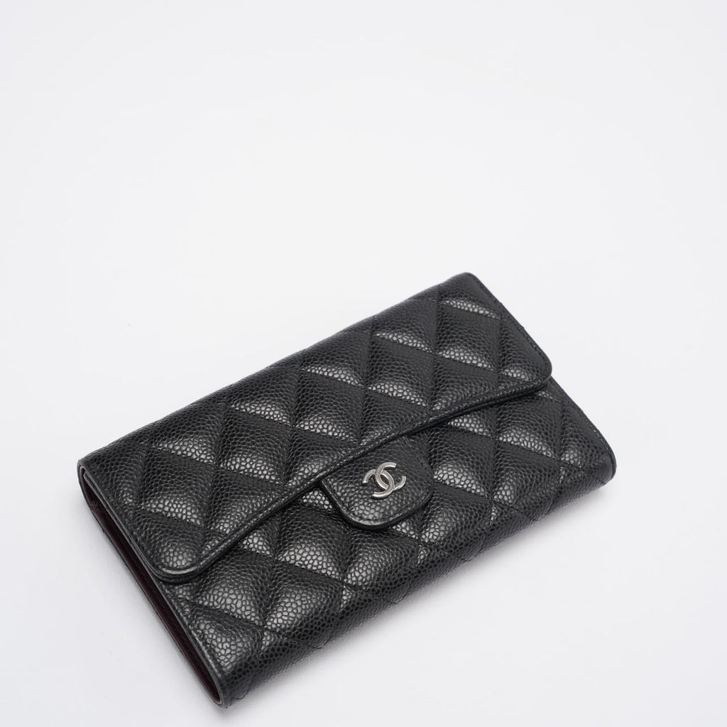 Chanel Black Caviar Classic Long Flap Wallet