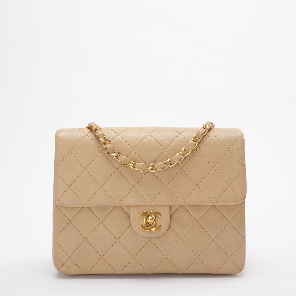 Chanel Vintage Classic Mini Square Bag Beige 24k Gold