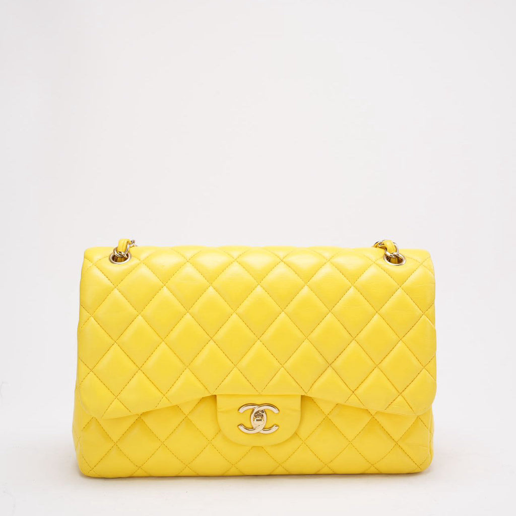 Chanel Classic Jumbo Double Flap Yellow Lambskin 2011