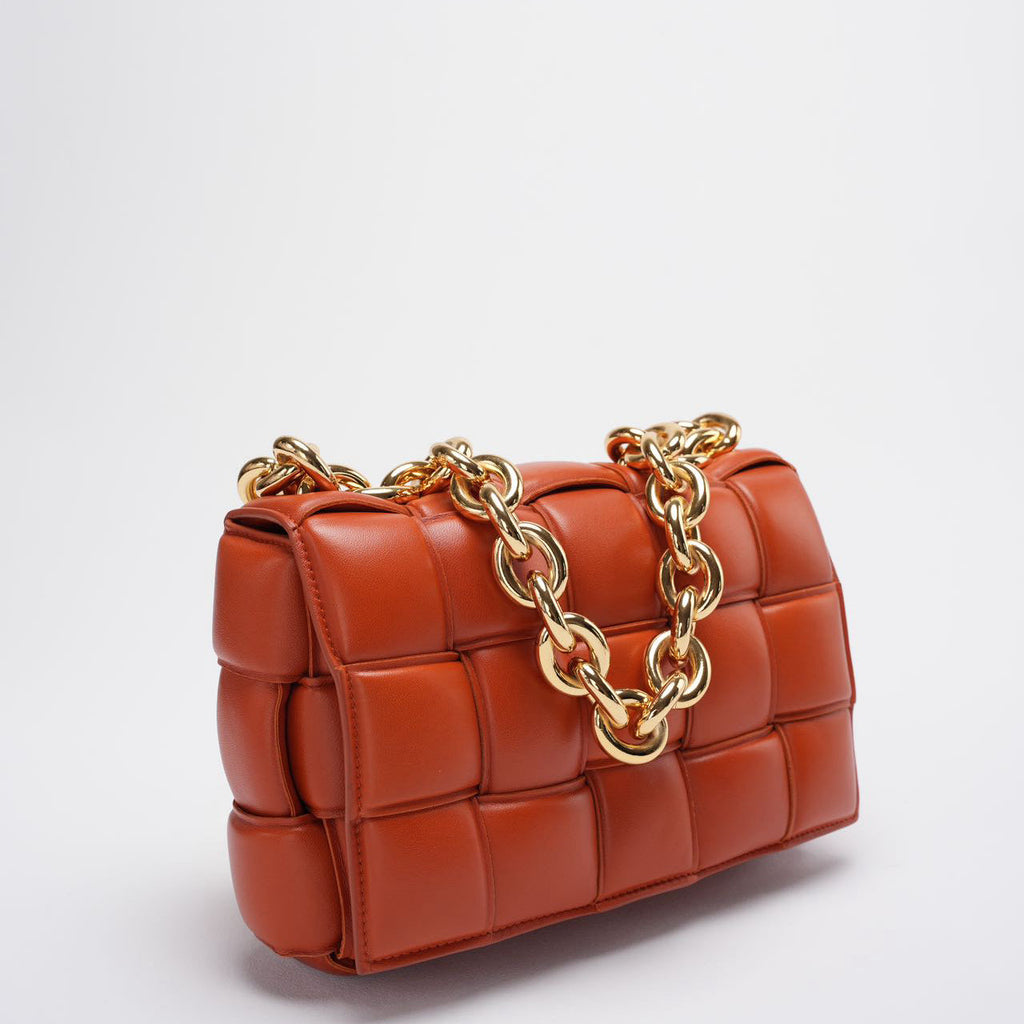 Bottega Veneta Camel CIntrecciato Padded Chain Cassette Bag