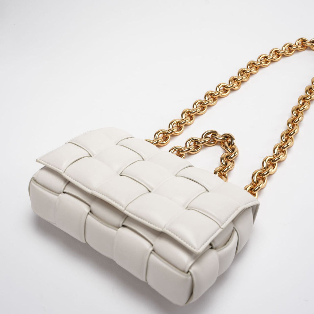 Bottega Veneta White Padded Chain Cassette Crossbody Bag Lambskin Leather