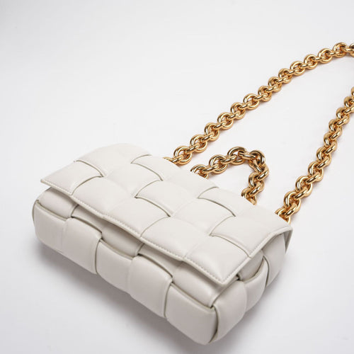 Bottega Veneta White Padded Chain Cassette Crossbody Bag Lambskin Leather