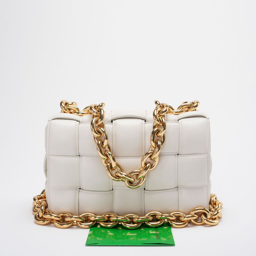 Bottega Veneta White Padded Chain Cassette Crossbody Bag Lambskin Leather