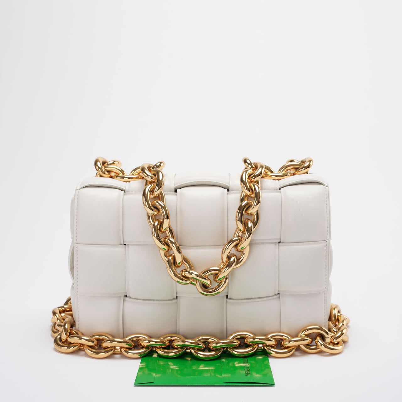 Bottega Veneta White Padded Chain Cassette Crossbody Bag Lambskin Leather