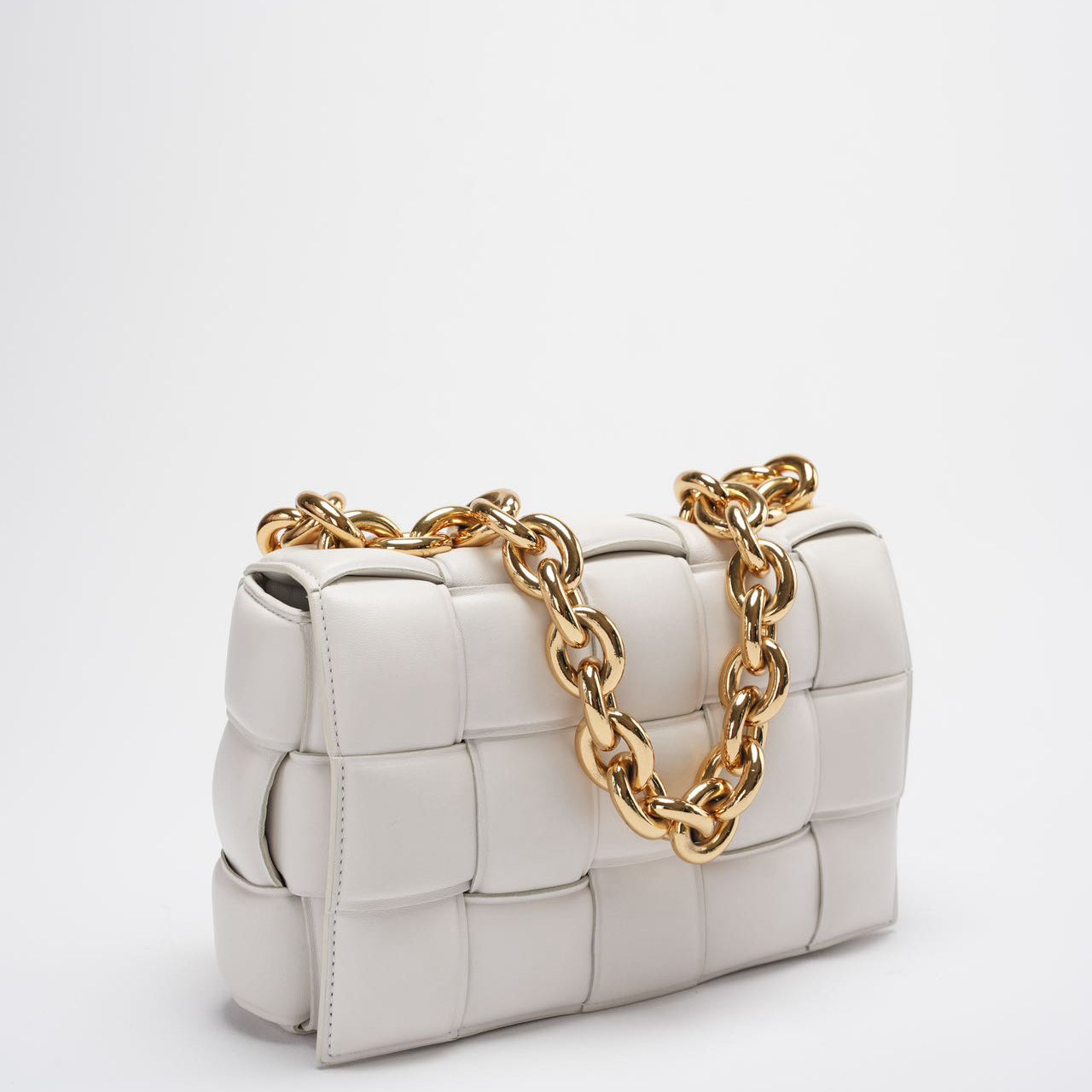 Bottega Veneta White Padded Chain Cassette Crossbody Bag Lambskin Leather