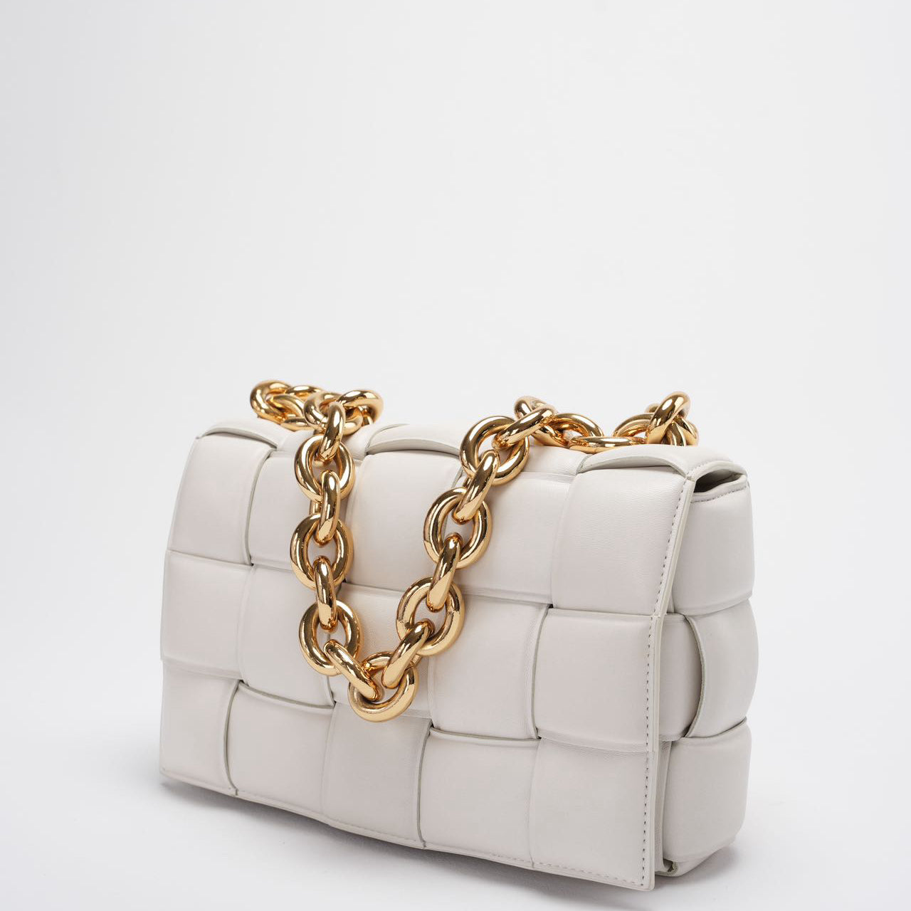 Bottega Veneta White Padded Chain Cassette Crossbody Bag Lambskin Leather