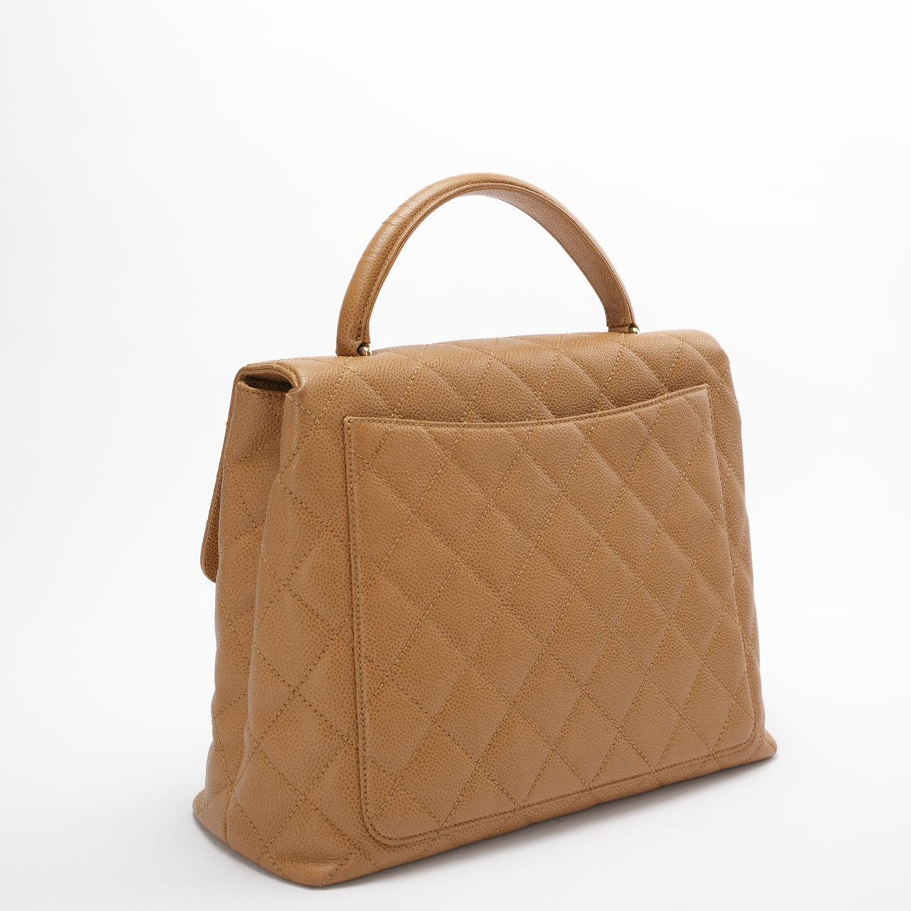 Chanel Vintage Kelly Top Handle Flap Bag Beige Caviar