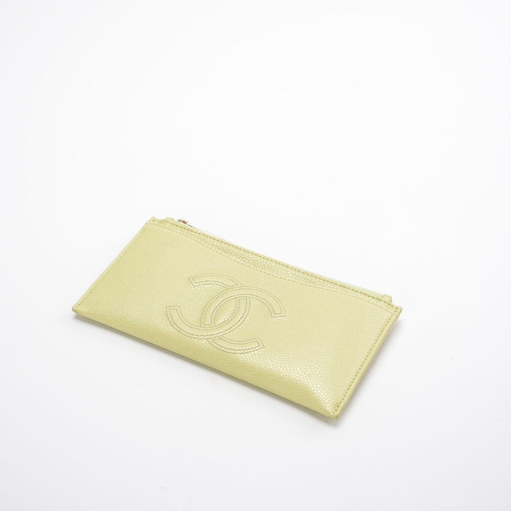 Chanel Lime Yellow Long Zippy Wallet with Big CC Logo