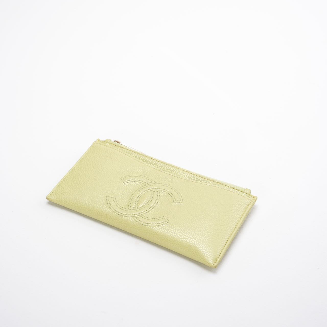 Chanel Lime Yellow Long Zippy Wallet with Big CC Logo