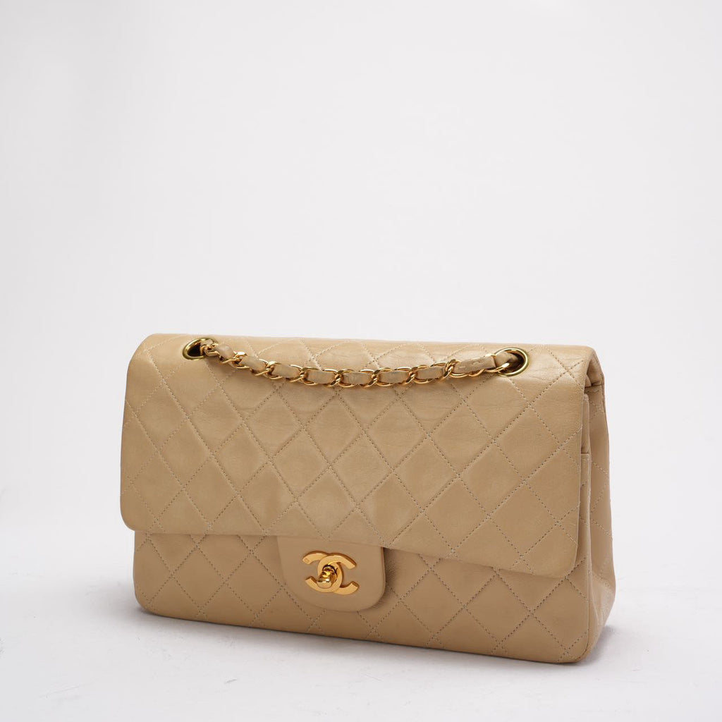 Chanel Vintage Beige Lambskin Medium Double Flap 1997