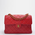 Chanel Vintage Red Classic Timeless Double Flap Bag with 24K Gold Hardware Double Side