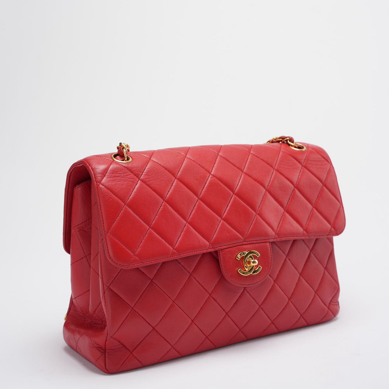 Chanel Vintage Red Classic Timeless Double Flap Bag with 24K Gold Hardware Double Side