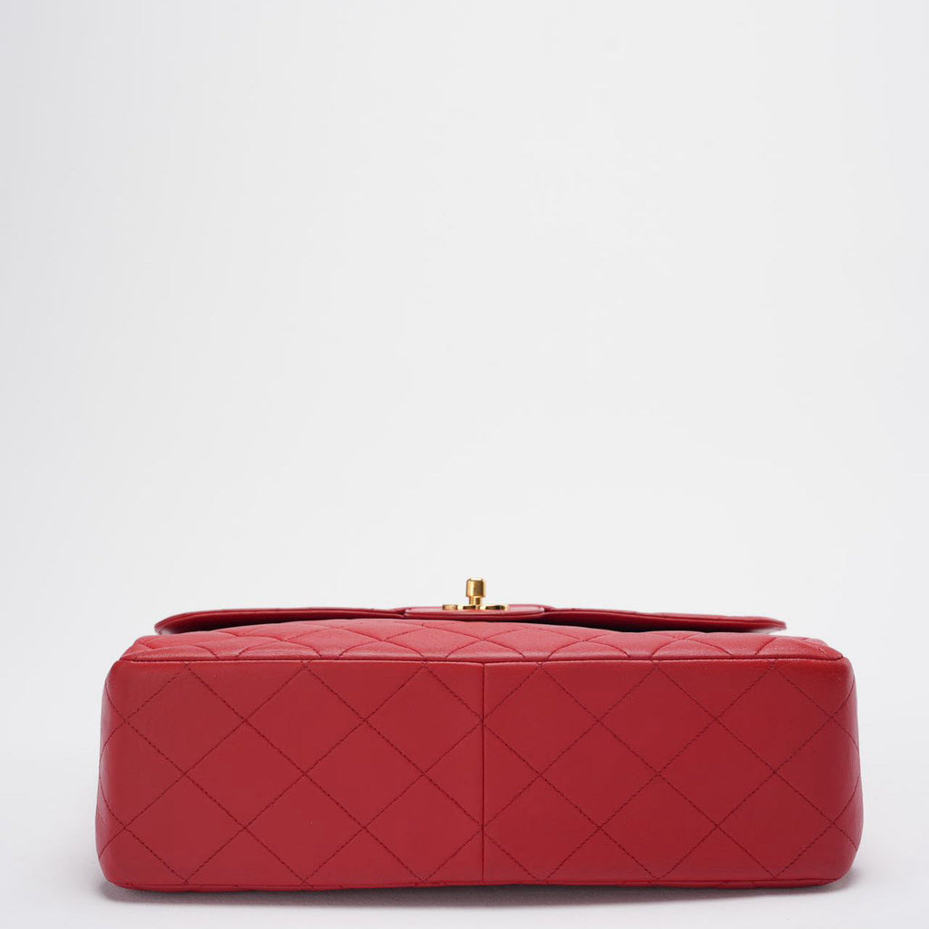 Chanel Vintage Red Classic Timeless Double Flap Bag with 24K Gold Hardware Double Side