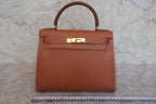 HERMES／エルメス ケリー28 クシュベル ゴールド 〇U刻印 ショルダーバッグ 800030101