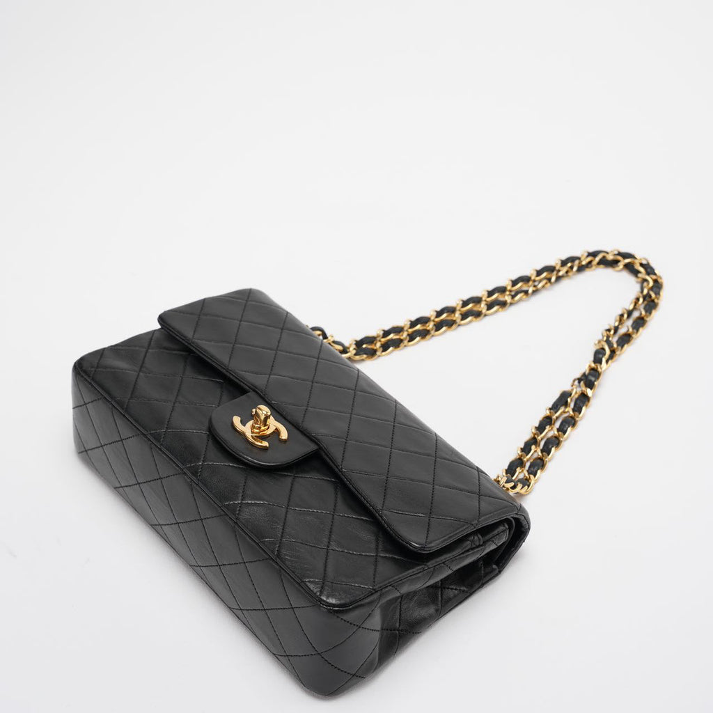 Chanel Vintage Classic Timeless Flap Bag Black Lambskin with 24K Gold Hardware (Rare)