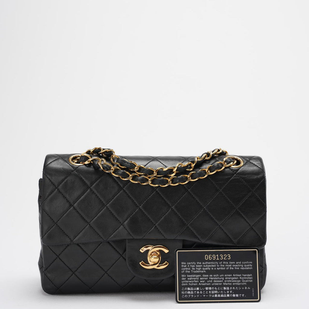 Chanel Vintage Classic Timeless Flap Bag Black Lambskin with 24K Gold Hardware (Rare)