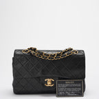Chanel Vintage Classic Timeless Flap Bag Black Lambskin with 24K Gold Hardware (Rare)