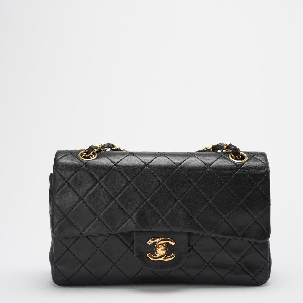 Chanel Vintage Classic Timeless Flap Bag Black Lambskin with 24K Gold Hardware (Rare)