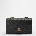Chanel Vintage Classic Timeless Flap Bag Black Lambskin with 24K Gold Hardware (Rare)