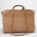 Chanel Deauville Tote Bag in Camel Calfskin Knit with Gold-Tone Hardware Medium