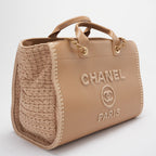 Chanel Deauville Tote Bag in Camel Calfskin Knit with Gold-Tone Hardware Medium