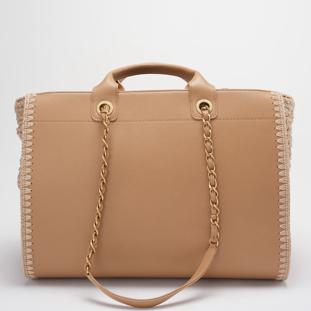Chanel Deauville Tote Bag in Camel Calfskin Knit with Gold-Tone Hardware Medium