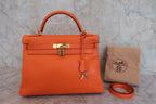 HERMES／エルメス ケリー32 ヴォーガリバー オレンジ □D刻印 ショルダーバッグ 800020105