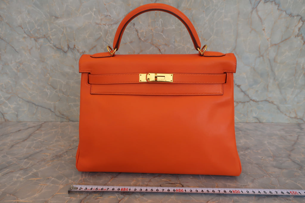 HERMES／エルメス ケリー32 ヴォーガリバー オレンジ □D刻印 ショルダーバッグ 800020105