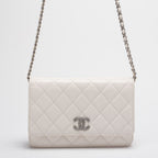 Chanel Wallet on Chain Timeless/Classique Leather Crossbody Bag in White with Silver Crystal Hardware