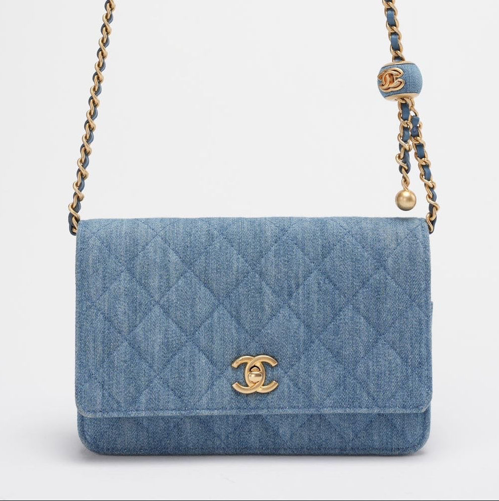 Chanel Denim Wallet On Chain (Woc) CC Pearl Crush Blue Bag from 2022