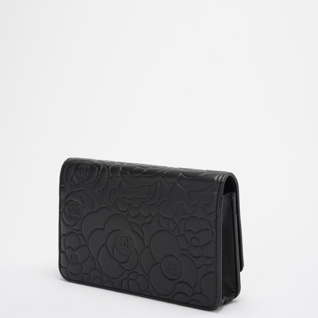 Chanel Wallet On Chain (Woc) Camellia Black Lambleather Silver Hardware