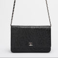 Chanel Wallet On Chain (Woc) Camellia Black Lambleather Silver Hardware