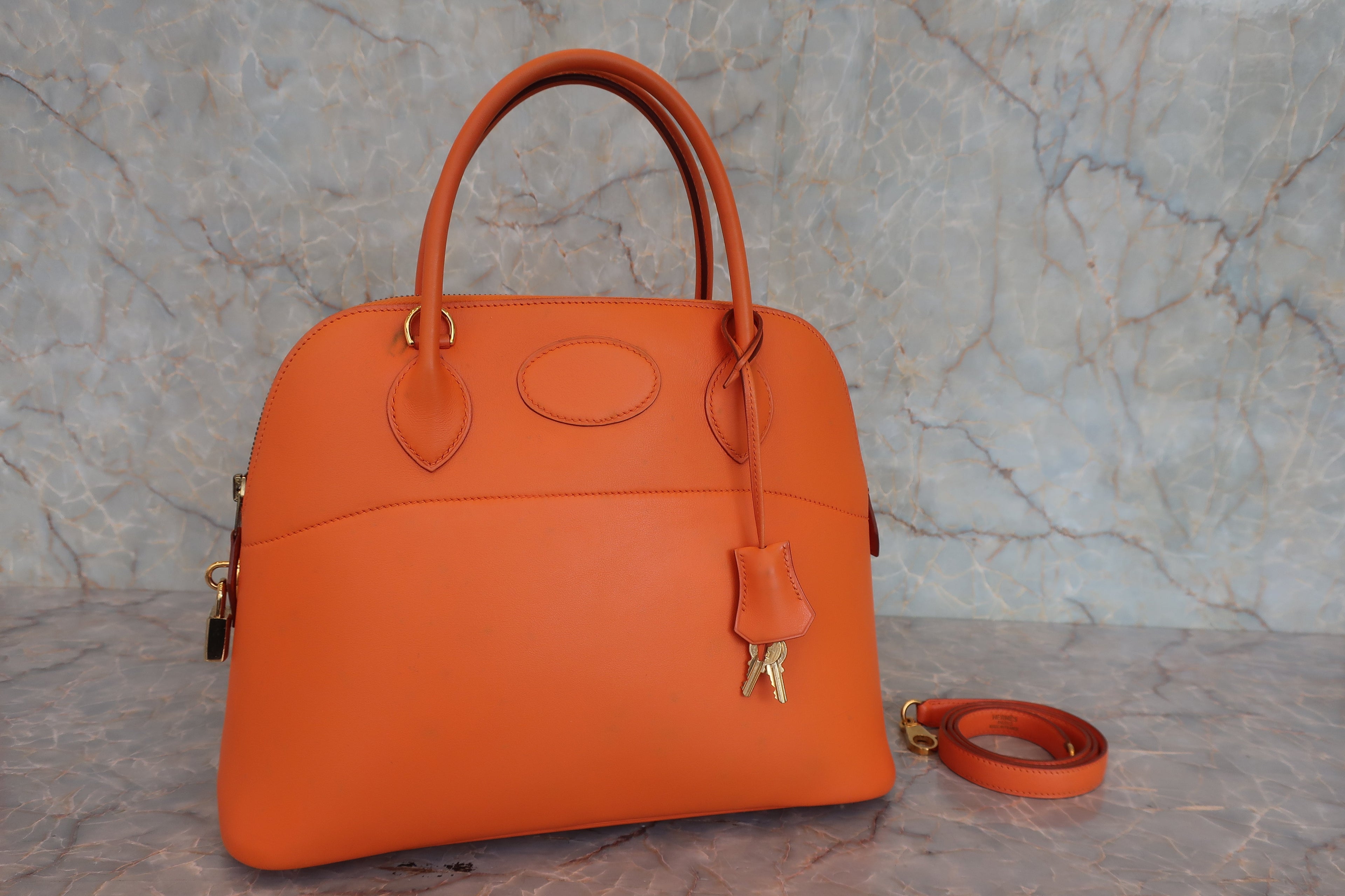 HERMES／エルメス ボリード31 ヴォーガリバー オレンジ □B刻印 ショルダーバッグ 800020069