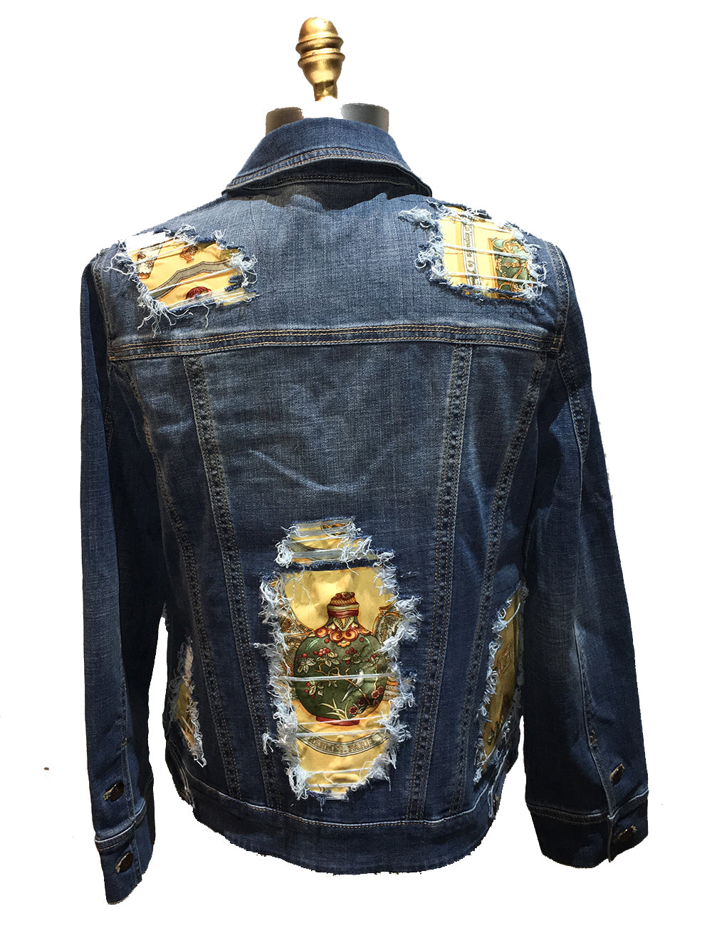 Hermes Vintage Qui' Import le Flacons Silk Patch Denim Jacket