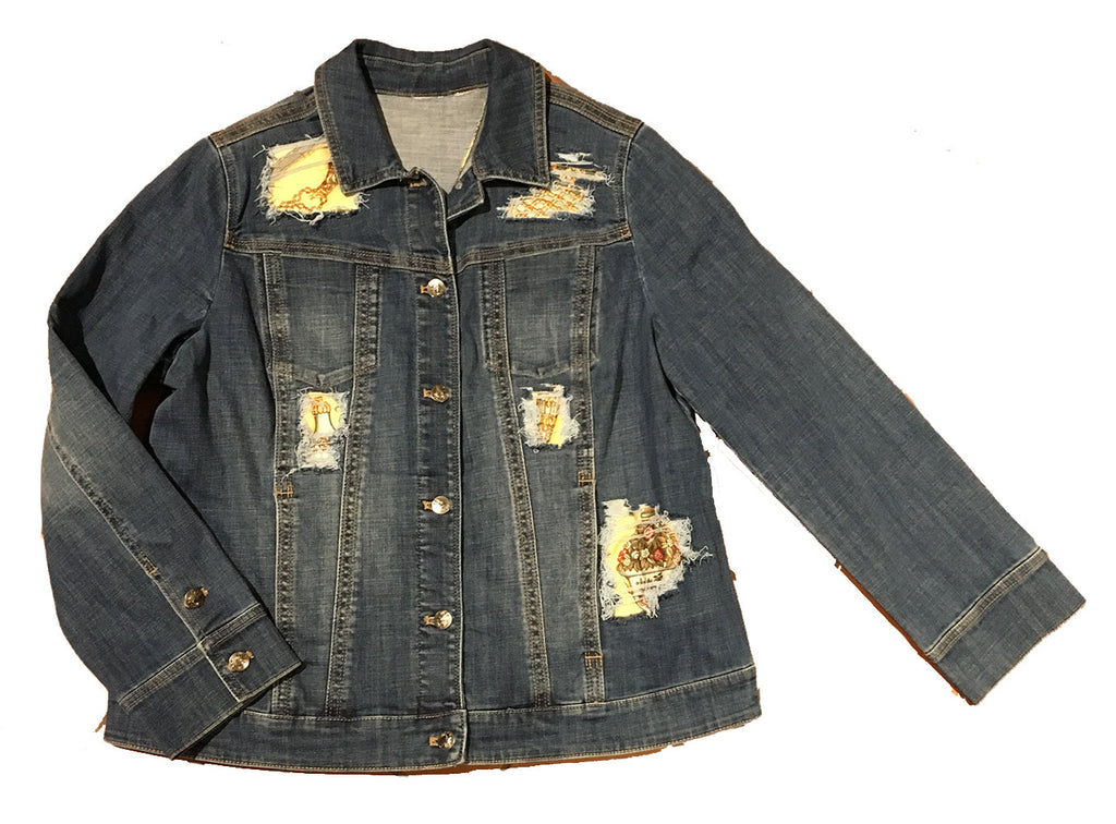 Hermes Vintage Qui' Import le Flacons Silk Patch Denim Jacket