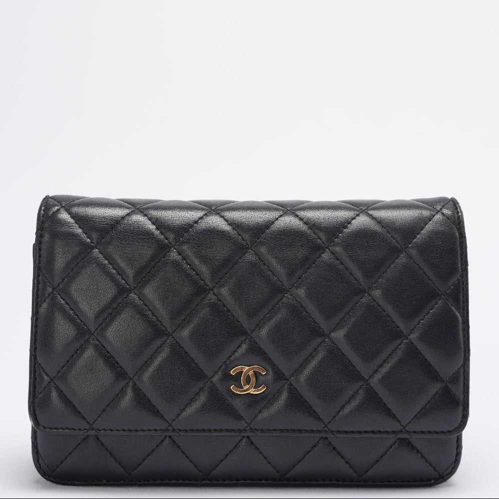 Chanel Wallet On Chain (Woc) Bag Black In Lambskin Leather With Gold Hardware