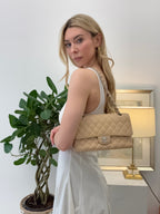 Chanel Beige Classic Double Flap Bag Medium in Quilted Caviar Leather with Silver Hardware