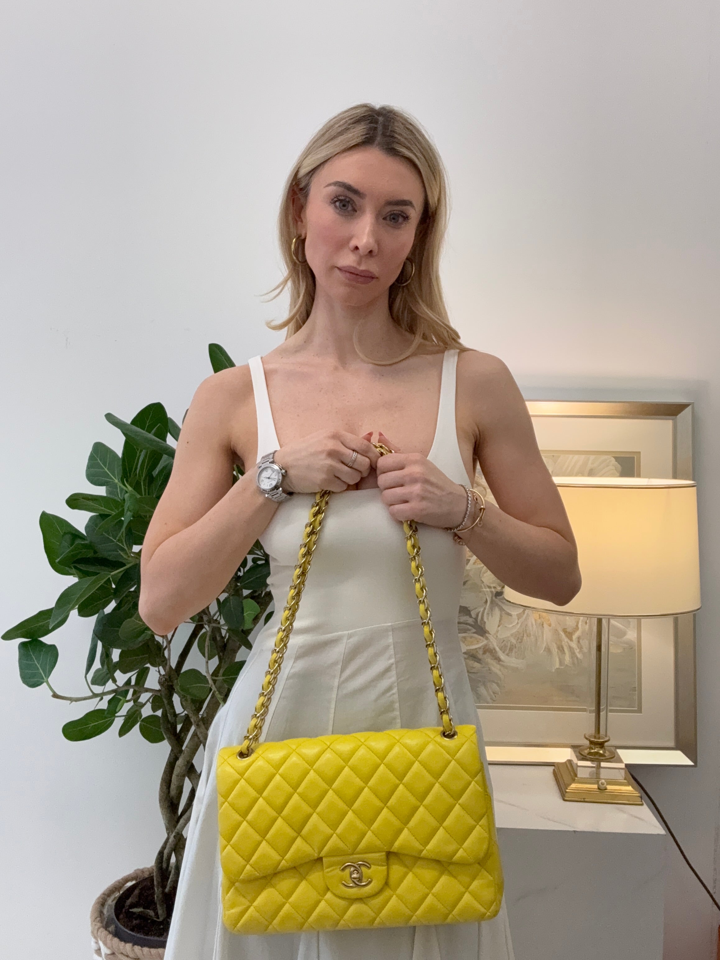 Chanel Classic Jumbo Double Flap Yellow Lambskin 2011