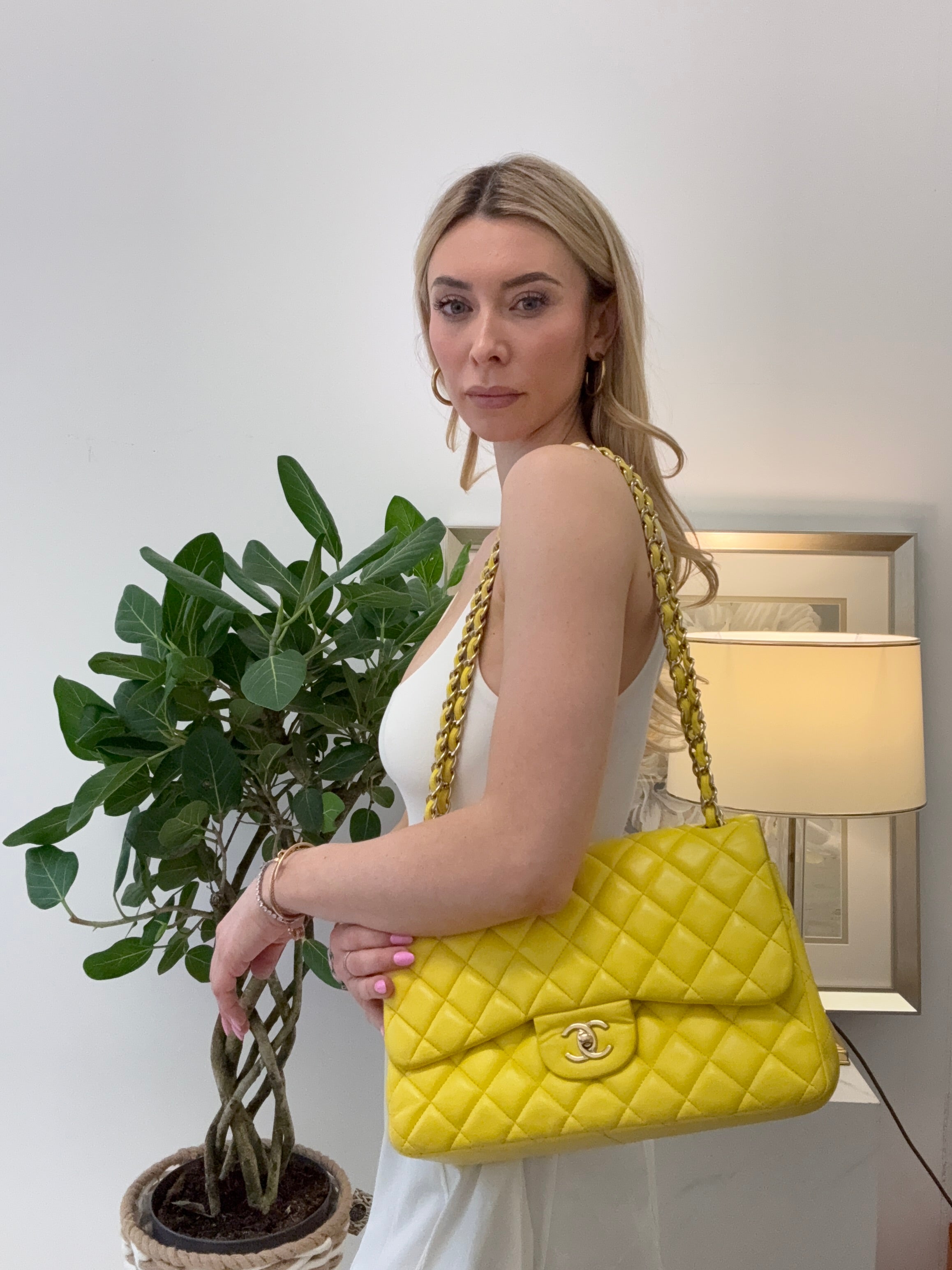 Chanel Classic Jumbo Double Flap Yellow Lambskin 2011