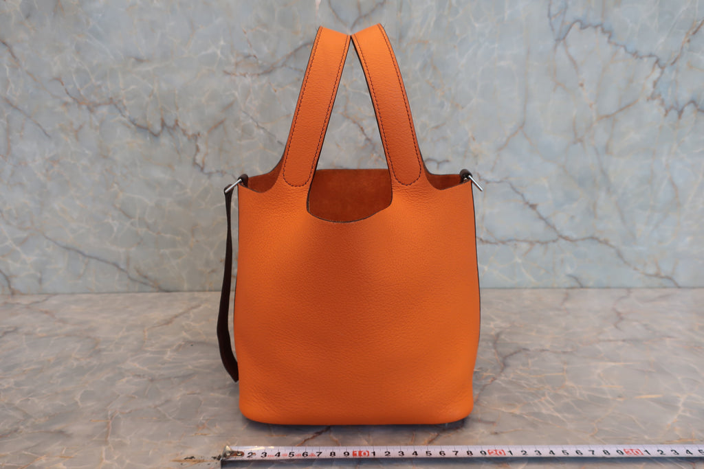 HERMES／エルメス ピコタンＰＭバイカラー トリヨンクレマンス オレンジ/ブラウン ハンドバッグ 800030176