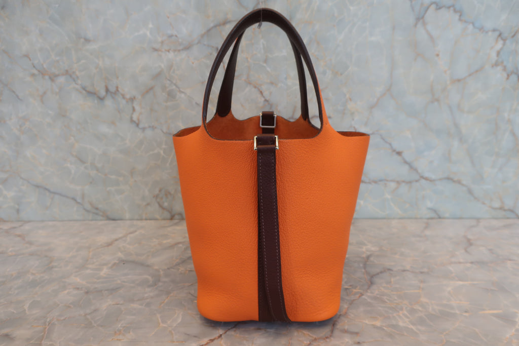 HERMES／エルメス ピコタンＰＭバイカラー トリヨンクレマンス オレンジ/ブラウン ハンドバッグ 800030176