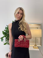 Dior Red Medium Lambskin Cannage Lady D-Joy Bag