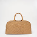 Chanel Vintage Bowler Handbag Beige Caviar Leather
