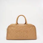 Chanel Vintage Bowler Handbag Beige Caviar Leather