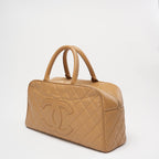 Chanel Vintage Bowler Handbag Beige Caviar Leather