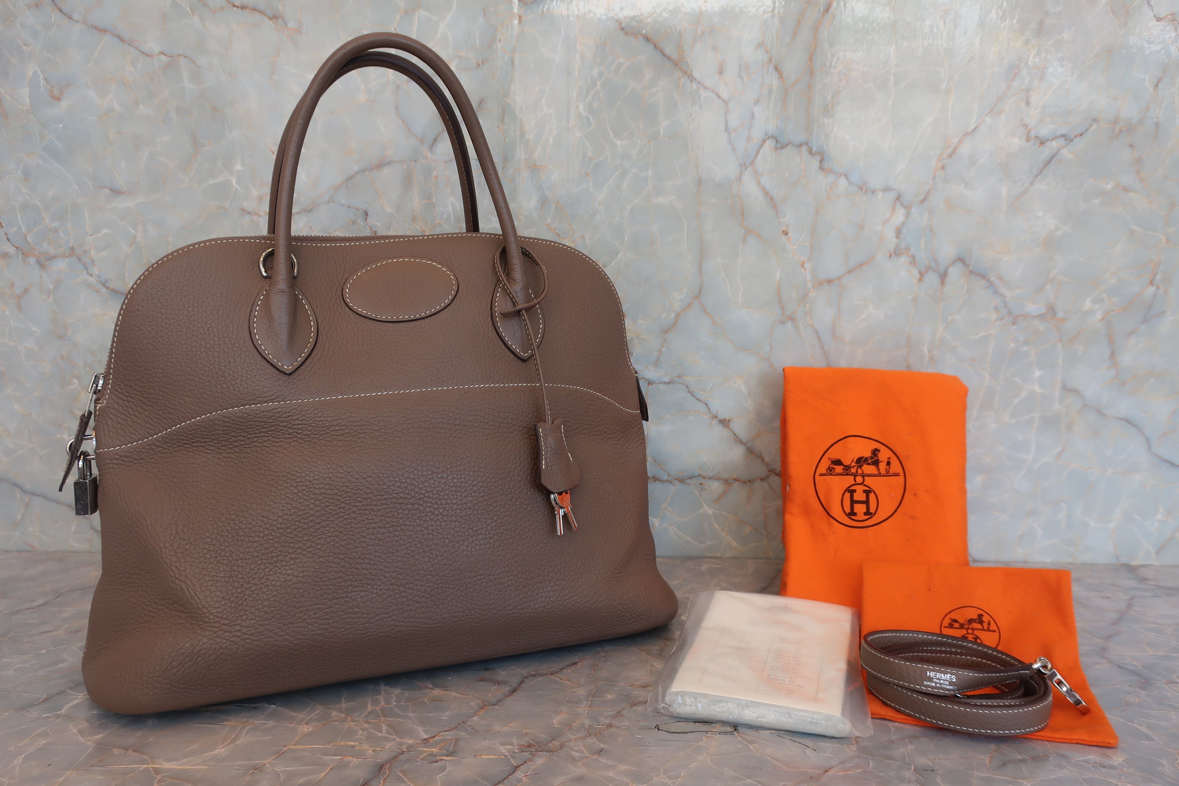 HERMES／エルメス ボリード35 トリヨンクレマンス エトゥープ □J刻印 ショルダーバッグ 800050039