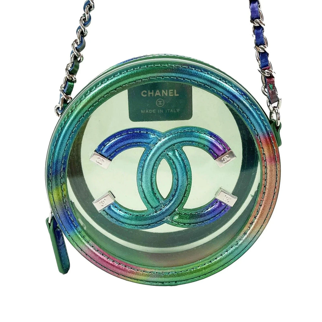 Chanel Green Multicolour Filigree Round Clutch with Chain Crossbody Bag