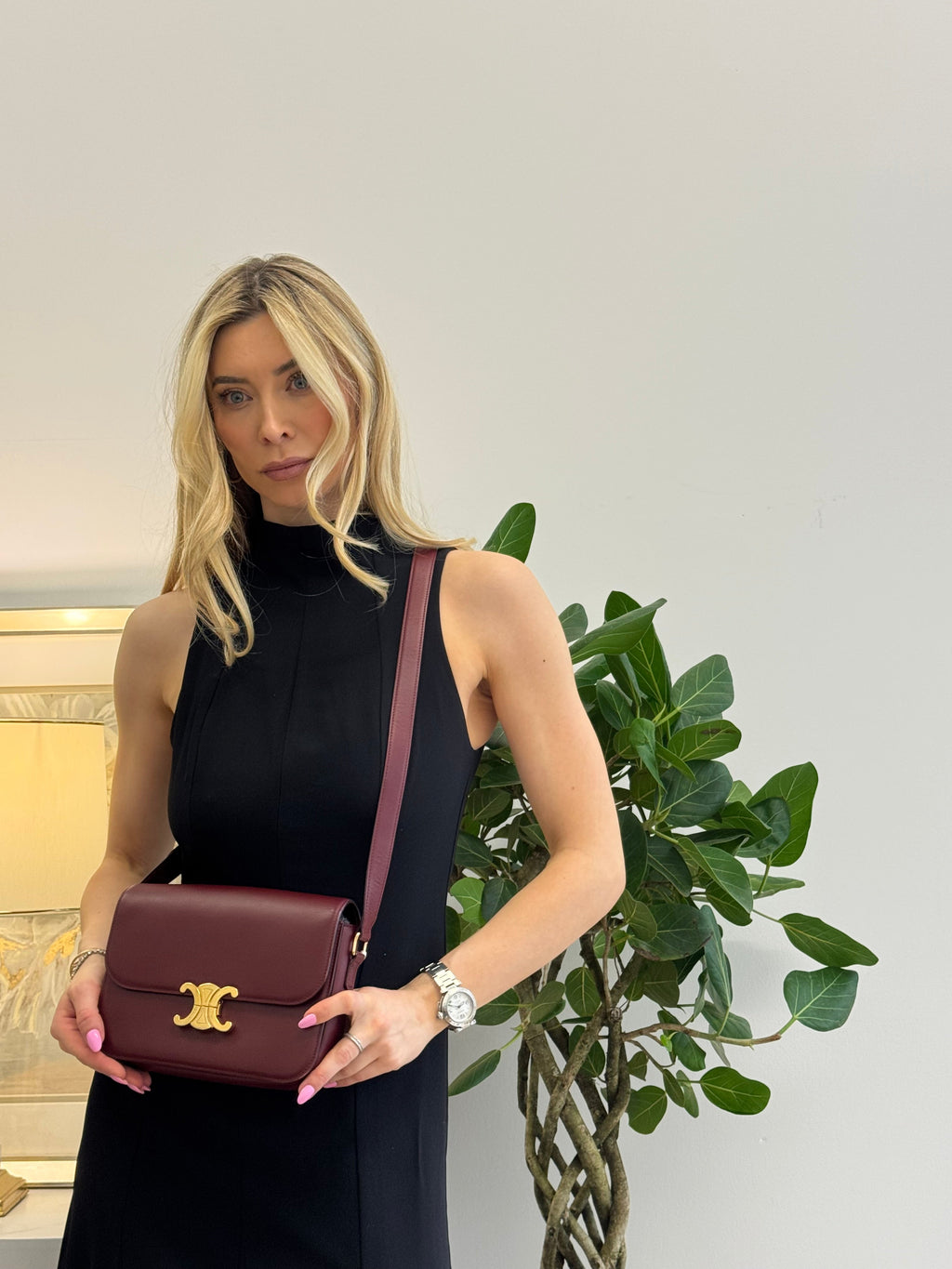 Celine Burgundy Triomphe Crossbody Small Calfskin 2019
