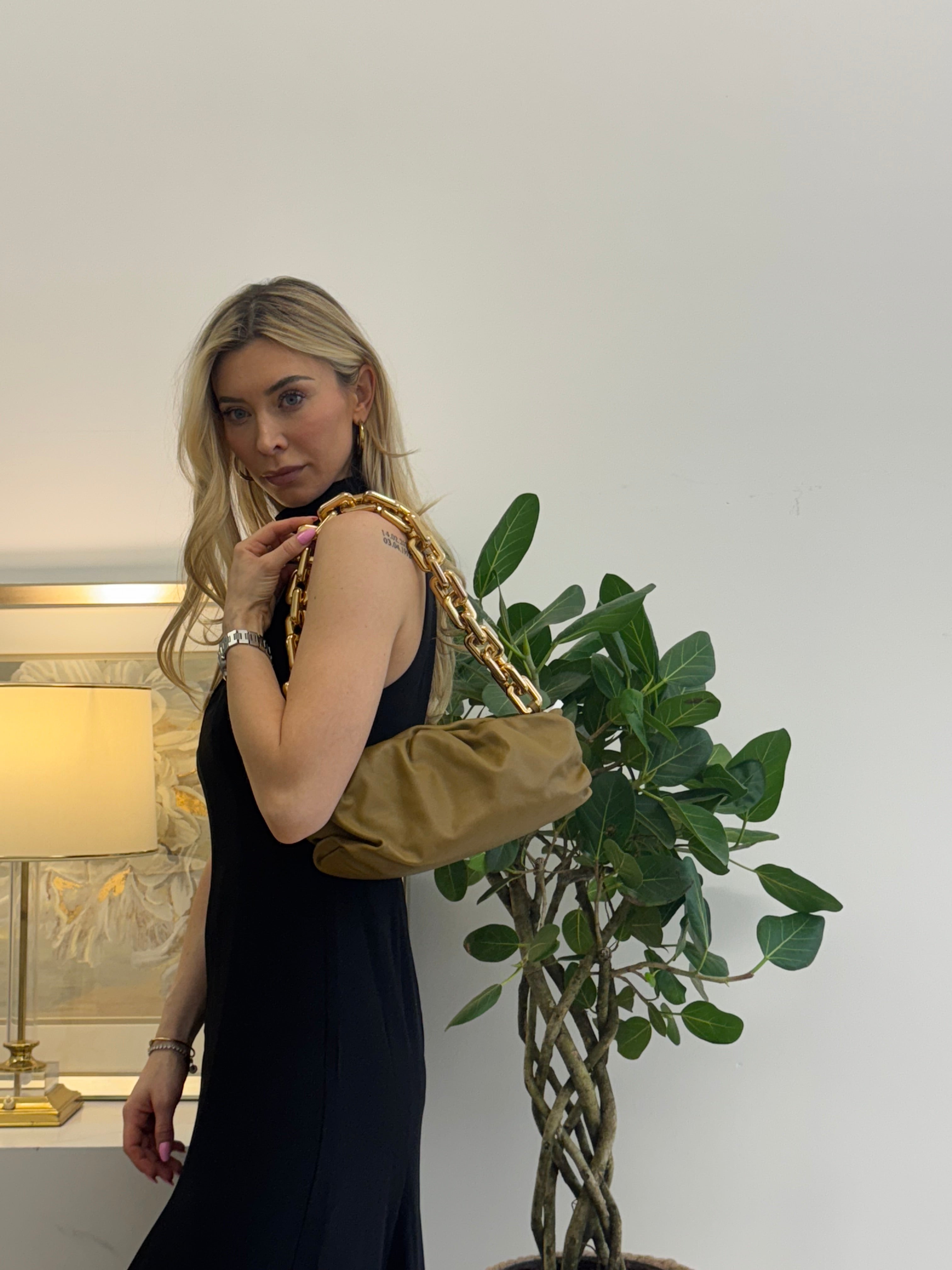 Bottege Veneta Brown The Chain Pouch in Moutarde