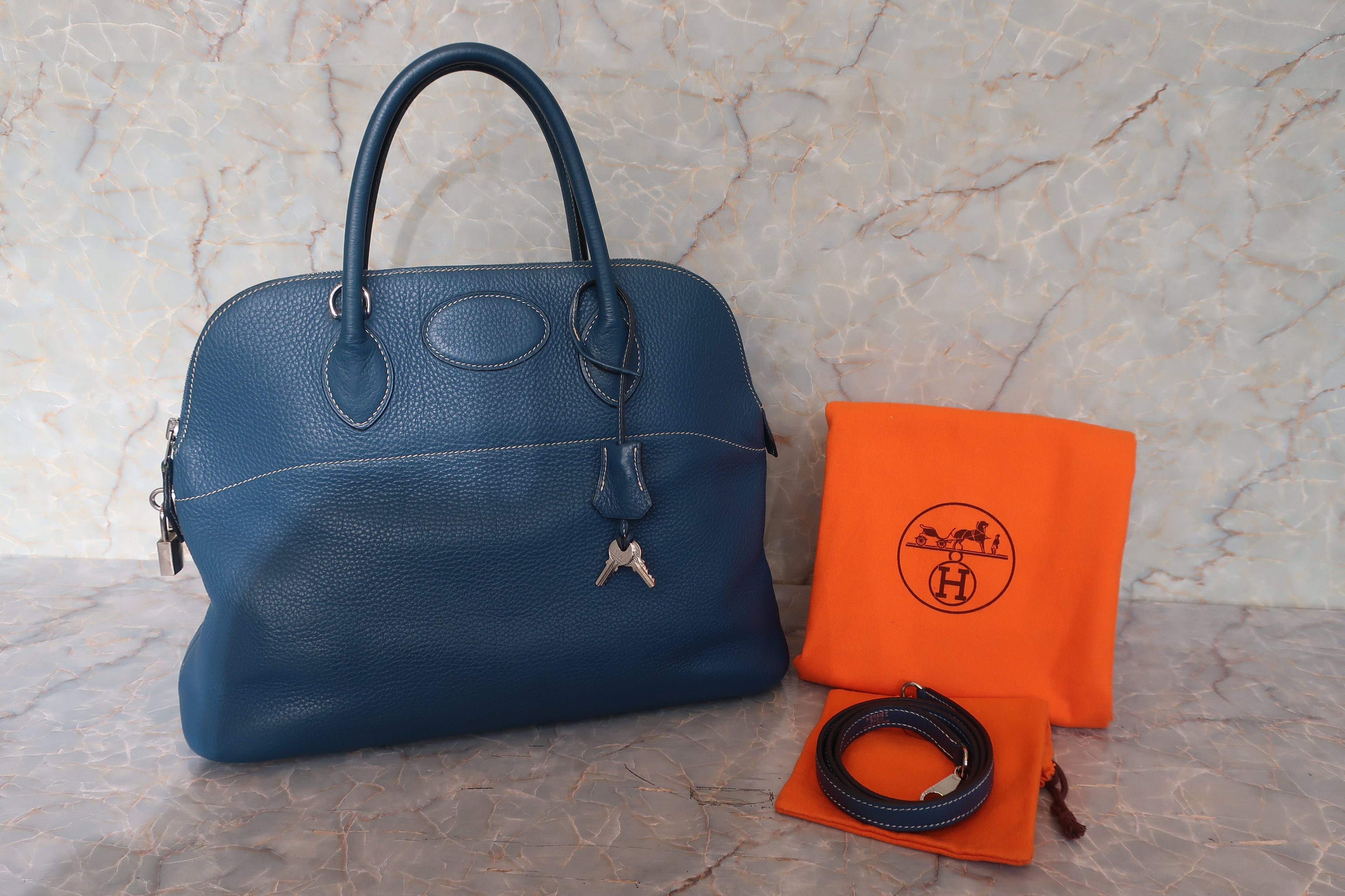 HERMES／エルメス ボリード35 トリヨンクレマンス ブルー □G刻印 ショルダーバッグ 700120002